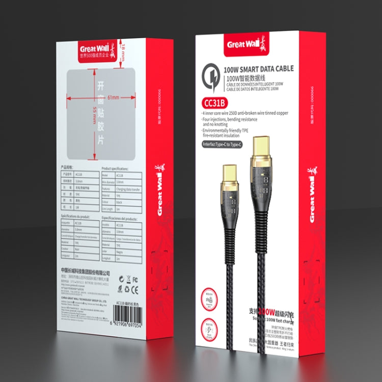 Great Wall CC31B 1m 100W USB-C / Type-C to Type-C Transparent Braided Super Fast Charging Cable