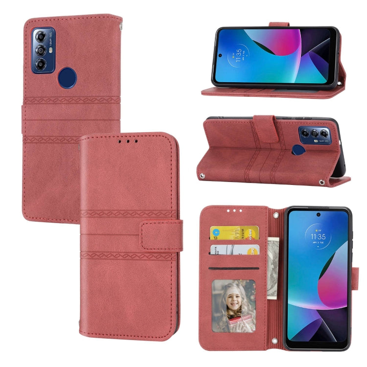 For Motorola Moto G Play 5G Embossed Stripes Skin Feel Leather Phone Case