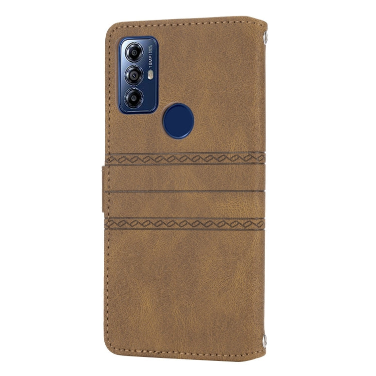 For Motorola Moto G Play 5G Embossed Stripes Skin Feel Leather Phone Case