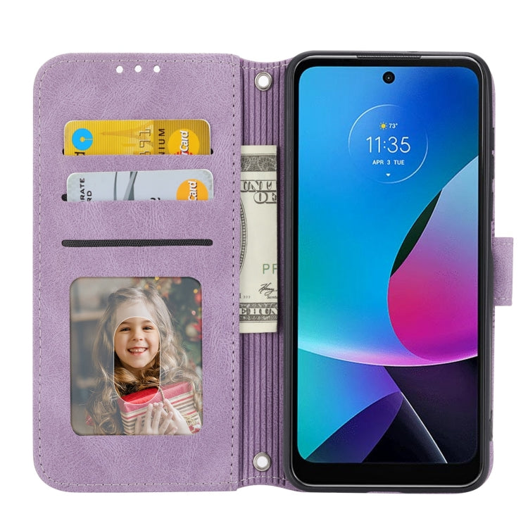 For Motorola Moto G Play 5G Embossed Stripes Skin Feel Leather Phone Case