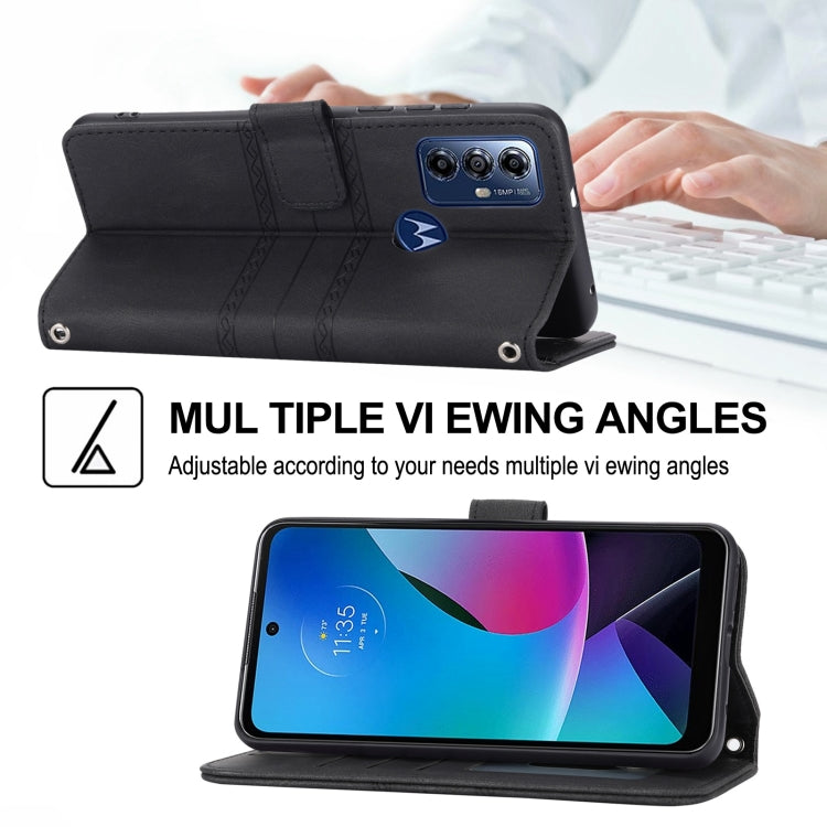 For Motorola Moto G Play 5G Embossed Stripes Skin Feel Leather Phone Case