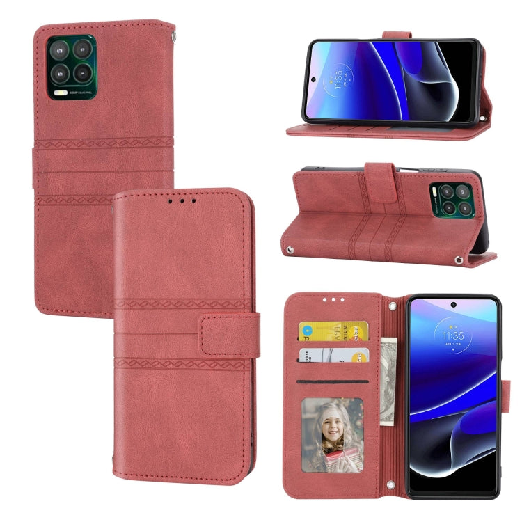 For Motorola Moto G Stylus 5G 2023 Embossed Stripes Skin Feel Leather Phone Case