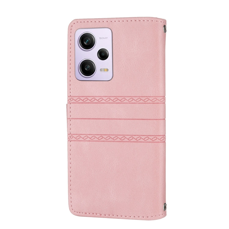 For Xiaomi Redmi Note 12 5G Global Embossed Stripes Skin Feel Leather Phone Case