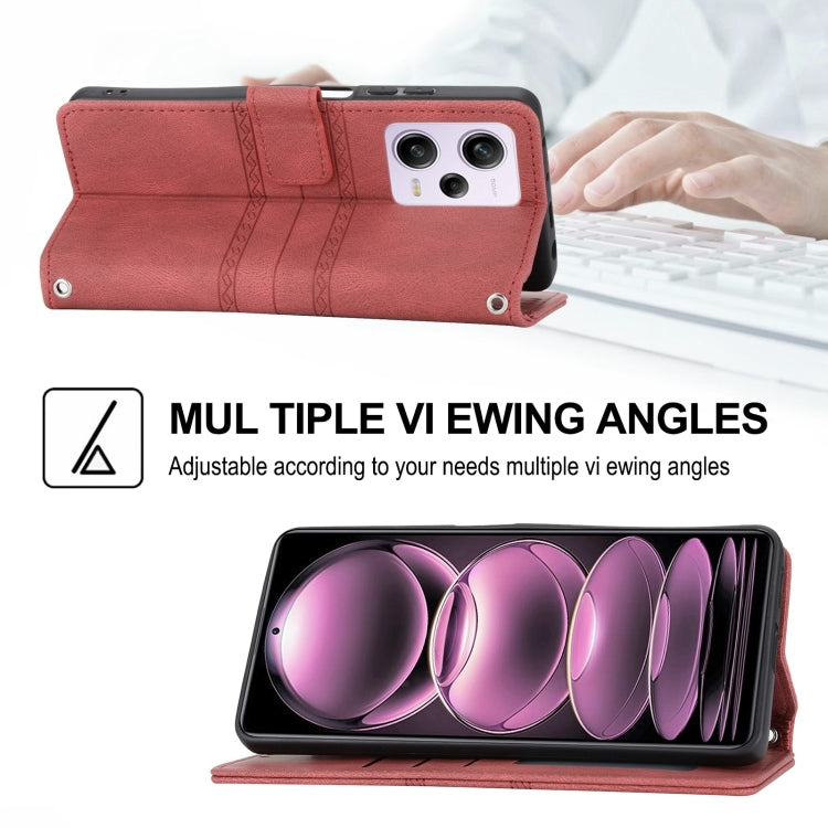 For Xiaomi Redmi Note 12 5G Global Embossed Stripes Skin Feel Leather Phone Case