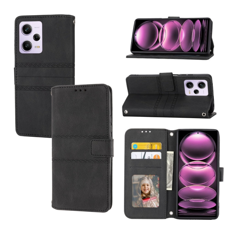 For Xiaomi Redmi Note 12 5G Global Embossed Stripes Skin Feel Leather Phone Case