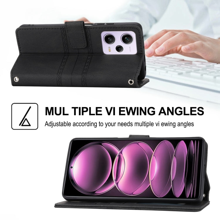 For Xiaomi Redmi Note 12 5G Global Embossed Stripes Skin Feel Leather Phone Case