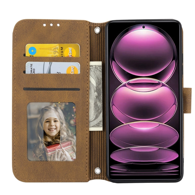 For Redmi Note 12 Pro+ 5G Global Embossed Stripes Skin Feel Leather Phone Case