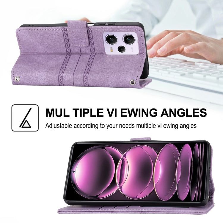 For Redmi Note 12 Pro+ 5G Global Embossed Stripes Skin Feel Leather Phone Case