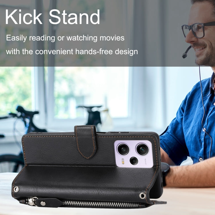 For Redmi Note 12 5G Global Oil Skin Zipper Wallet Leather Phone Case