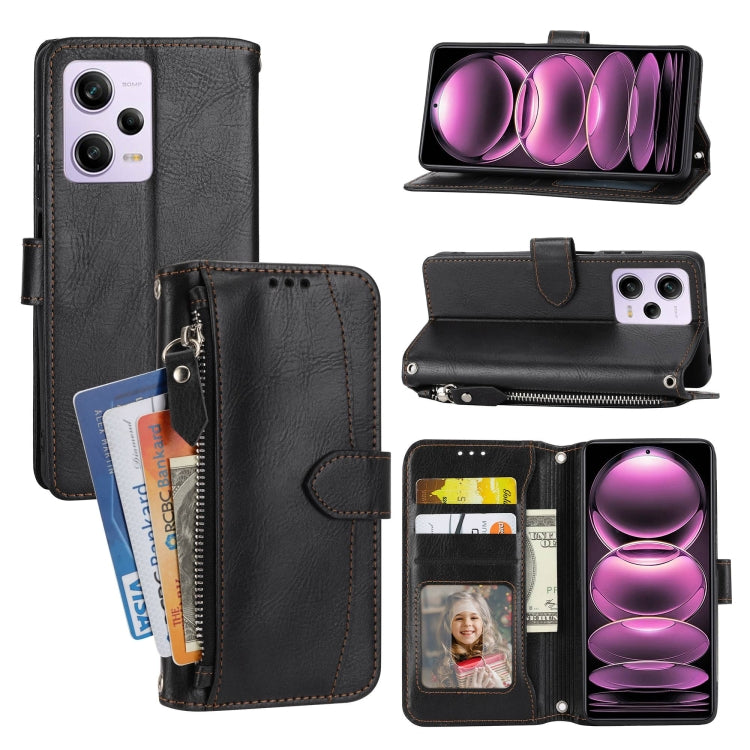 For Redmi Note 12 Pro 5G Global Oil Skin Zipper Wallet Leather Phone Case