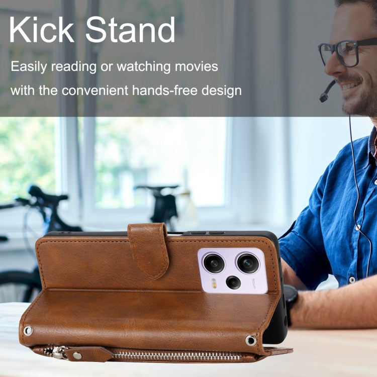 For Redmi Note 12 4G Global Oil Skin Zipper Wallet Leather Phone Case