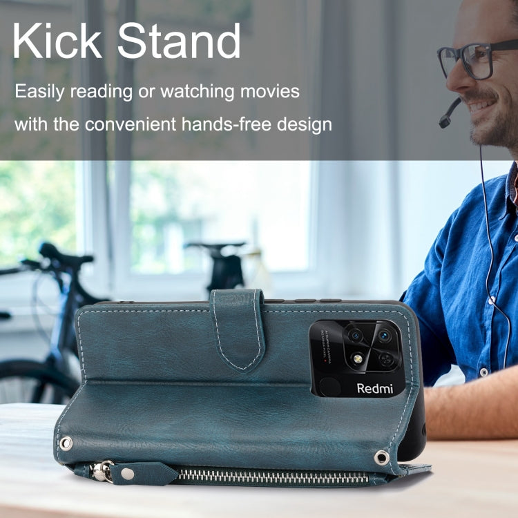 For Xiaomi Redmi 12C Oil Skin Zipper Wallet Leather Phone Case