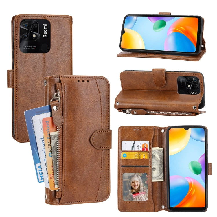 For Xiaomi Redmi 12C Oil Skin Zipper Wallet Leather Phone Case