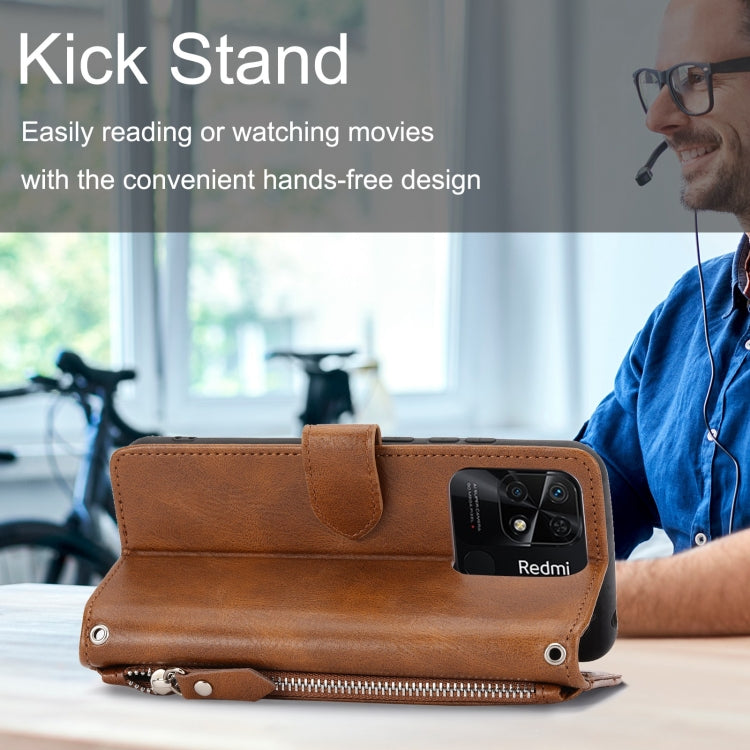 For Xiaomi Redmi 12C Oil Skin Zipper Wallet Leather Phone Case