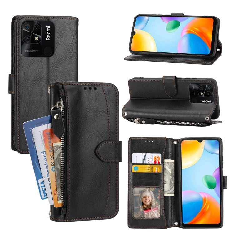 For Xiaomi Redmi 12C Oil Skin Zipper Wallet Leather Phone Case