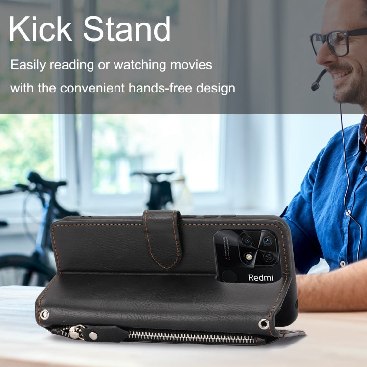 For Xiaomi Redmi 12C Oil Skin Zipper Wallet Leather Phone Case