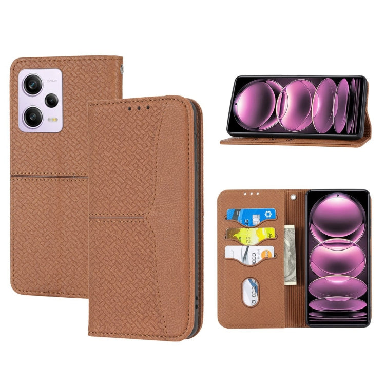 For Redmi Note 12 5G Global Woven Texture Stitching Magnetic Leather Phone Case