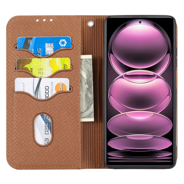 For Redmi Note 12 Pro+ Global Woven Texture Stitching Magnetic Leather Phone Case