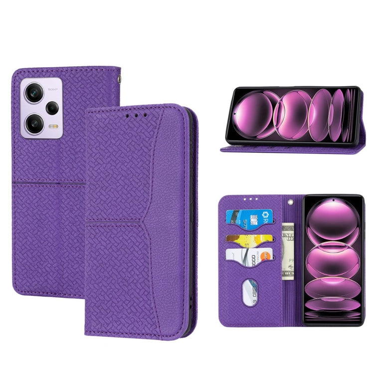 For Redmi Note 12 4G Global Woven Texture Stitching Magnetic Leather Phone Case