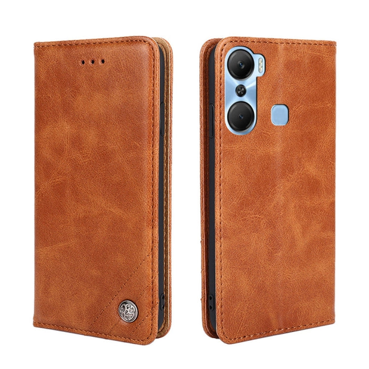 For Infinix Hot 12 Pro Non-Magnetic Retro Texture Leather Phone Case