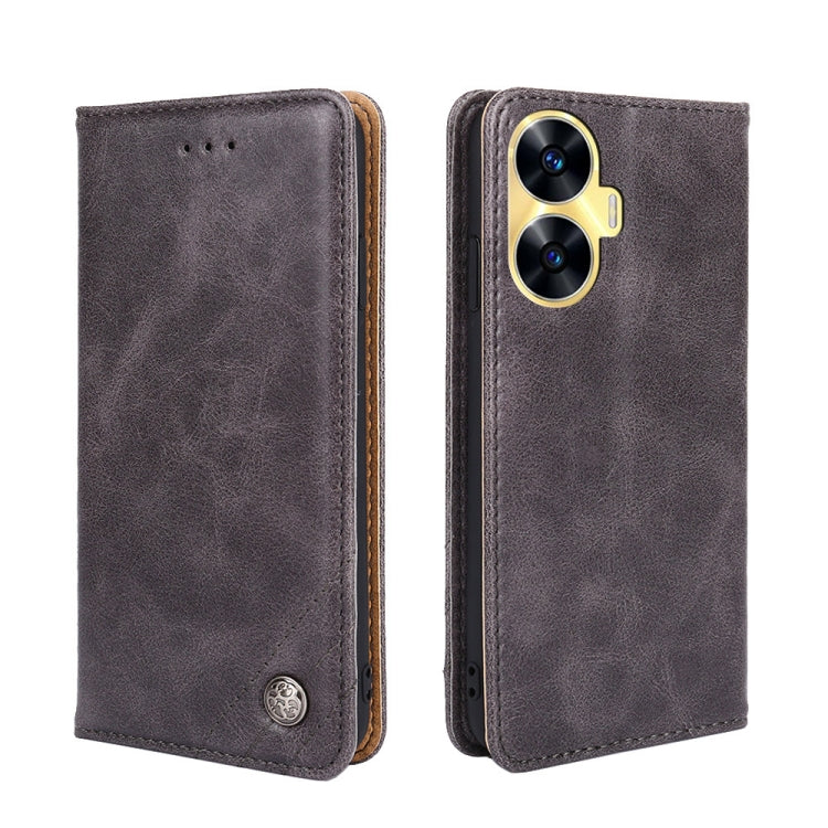 For Realme C55 Non-Magnetic Retro Texture Leather Phone Case