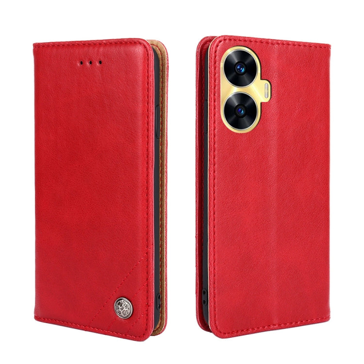 For Realme C55 Non-Magnetic Retro Texture Leather Phone Case