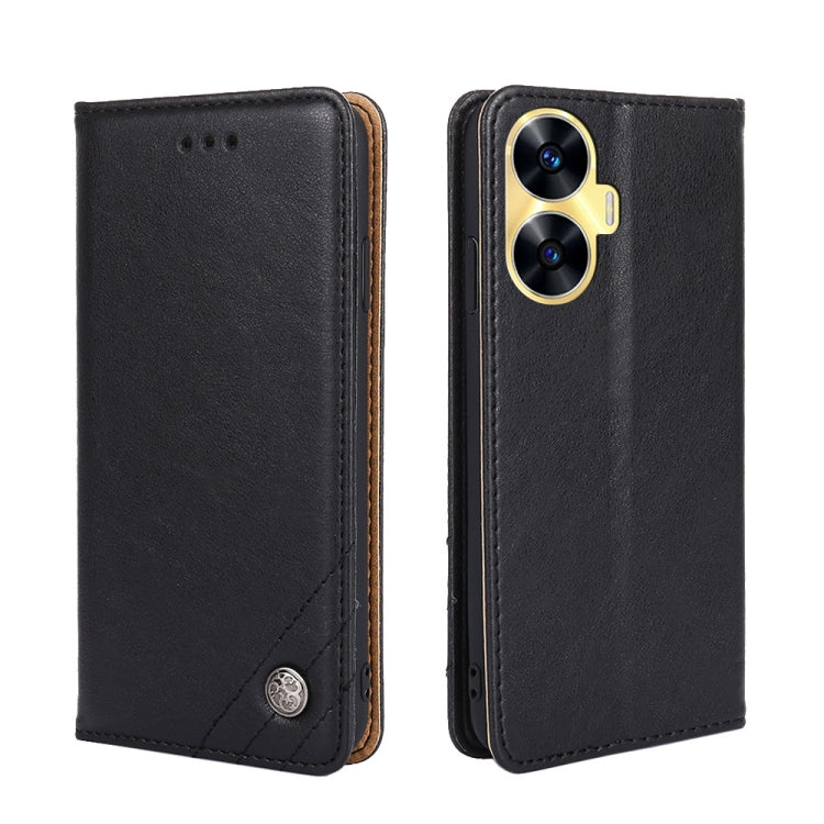 For Realme C55 Non-Magnetic Retro Texture Leather Phone Case