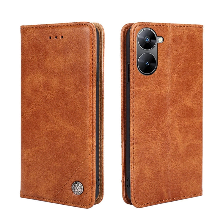 For Realme V30 5G / V30T Non-Magnetic Retro Texture Leather Phone Case