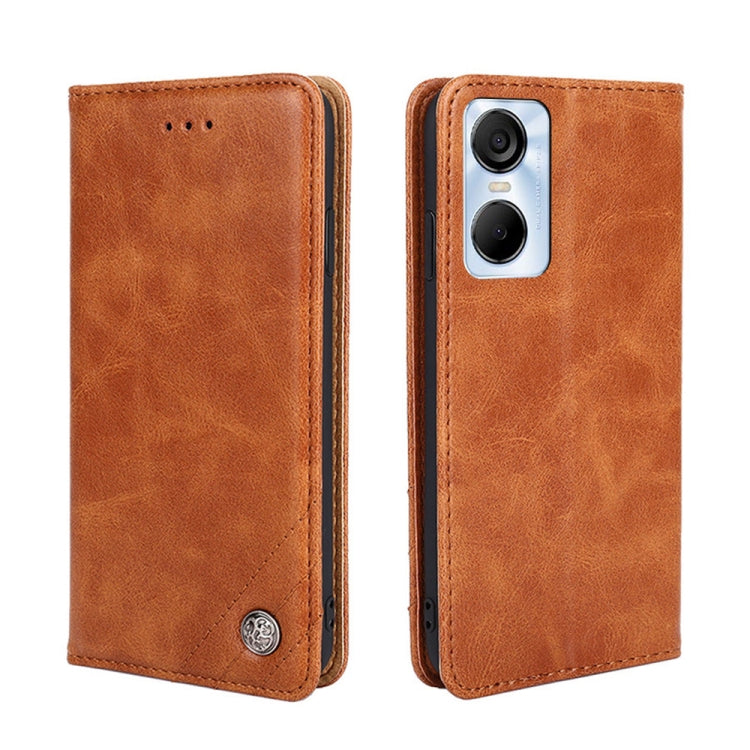 For Tecno Pop 6 Pro Non-Magnetic Retro Texture Leather Phone Case