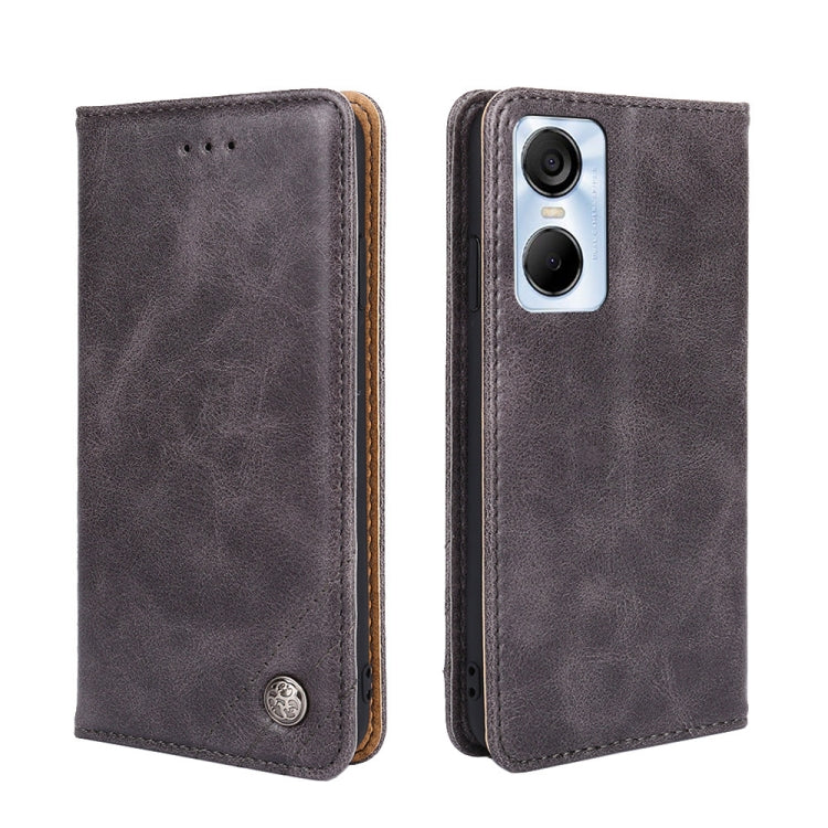 For Tecno Pop 6 Pro Non-Magnetic Retro Texture Leather Phone Case