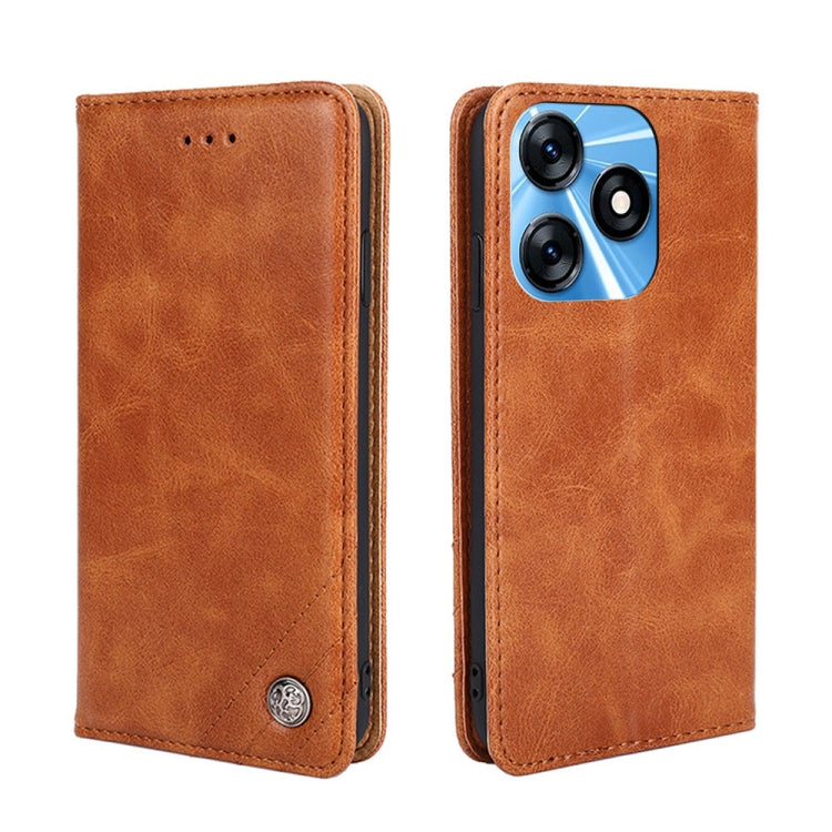 For Tecno Spark 10 4G Non-Magnetic Retro Texture Leather Phone Case