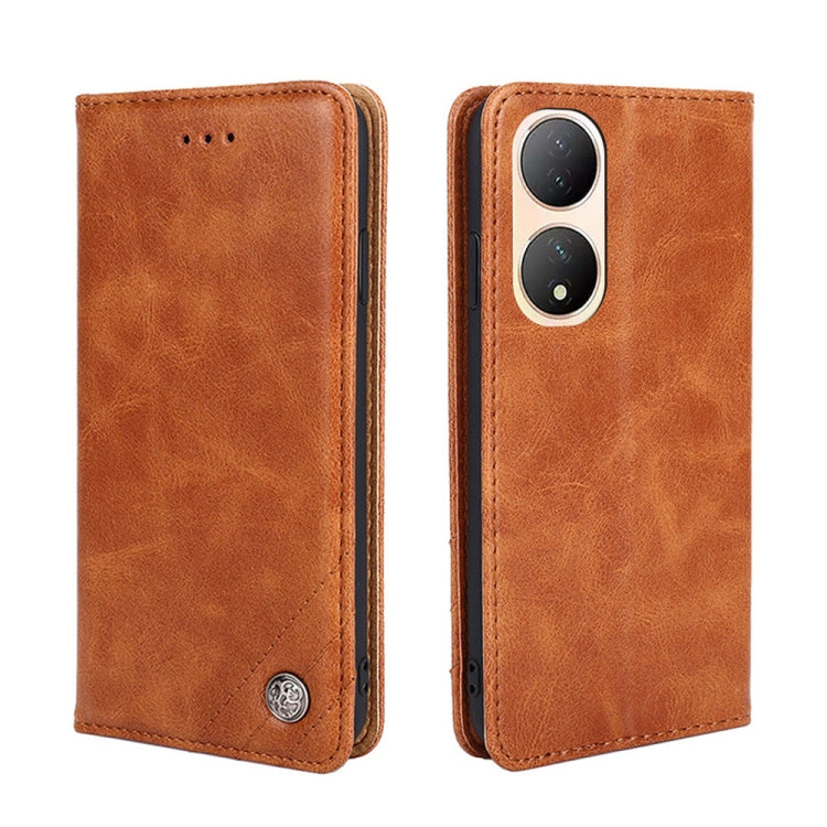 For vivo Y100 5G Non-Magnetic Retro Texture Leather Phone Case