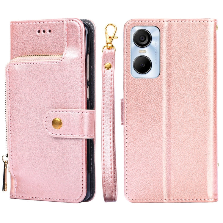 For Tecno Pop 6 Pro Zipper Bag Leather Phone Case