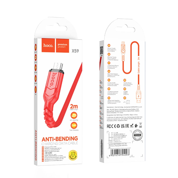 hoco X59 Victory 2.4A USB to Micro USB Charging Data Dable, Length:2m(Red)