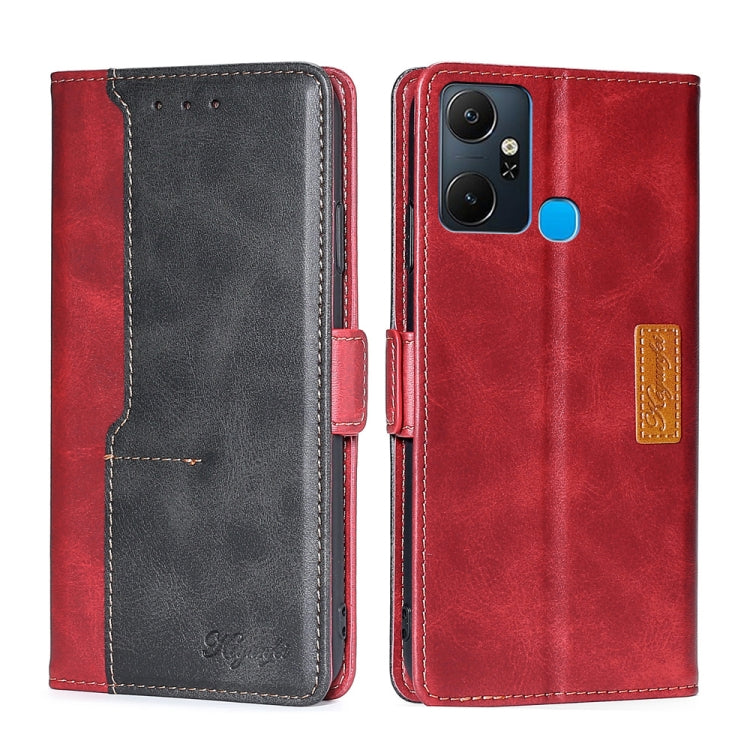 For Infinix Smart 6 Plus Contrast Color Side Buckle Leather Phone Case