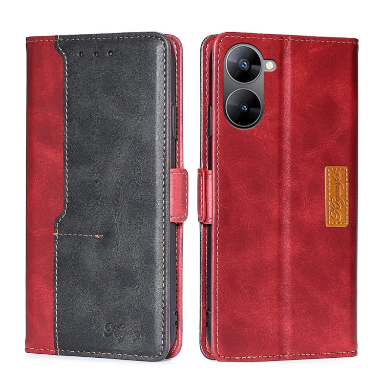 For Realme V30 5G / V30T Contrast Color Side Buckle Leather Phone Case