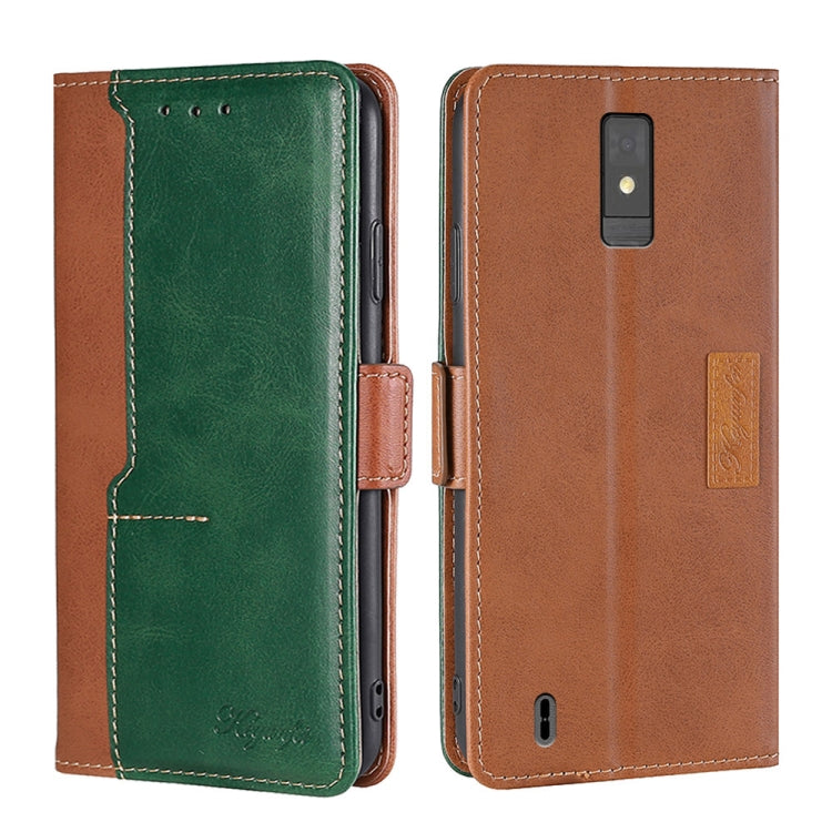 For ZTE Blade A32 Contrast Color Side Buckle Leather Phone Case