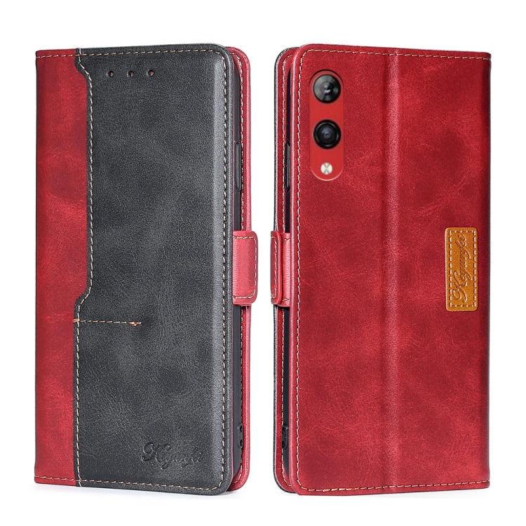 For Rakuten Hand 4G Contrast Color Side Buckle Leather Phone Case