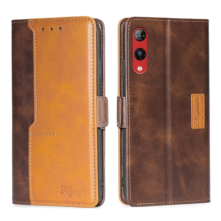 For Rakuten Hand 4G Contrast Color Side Buckle Leather Phone Case