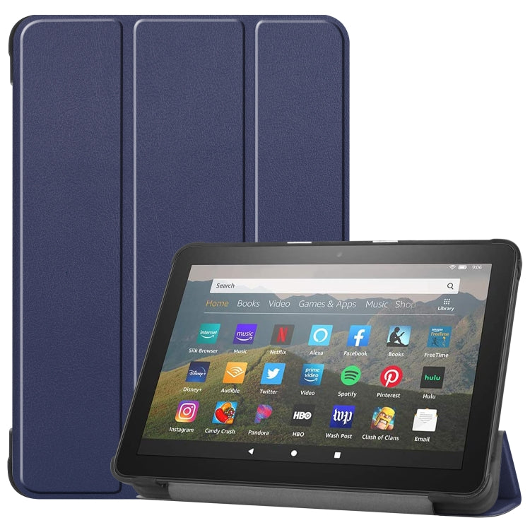 For Kindle Fire HD 8 (2020) Custer Pattern Pure Color Horizontal Flip Leather Case with Three-folding Holder & Wake-up / Sleep Function