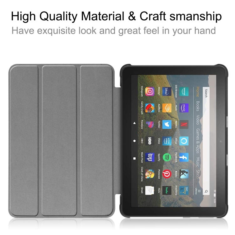 For Kindle Fire HD 8 (2020) Custer Pattern Pure Color Horizontal Flip Leather Case with Three-folding Holder & Wake-up / Sleep Function