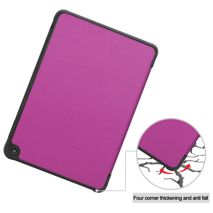 For Kindle Fire HD 8 (2020) Custer Pattern Pure Color Horizontal Flip Leather Case with Three-folding Holder & Wake-up / Sleep Function