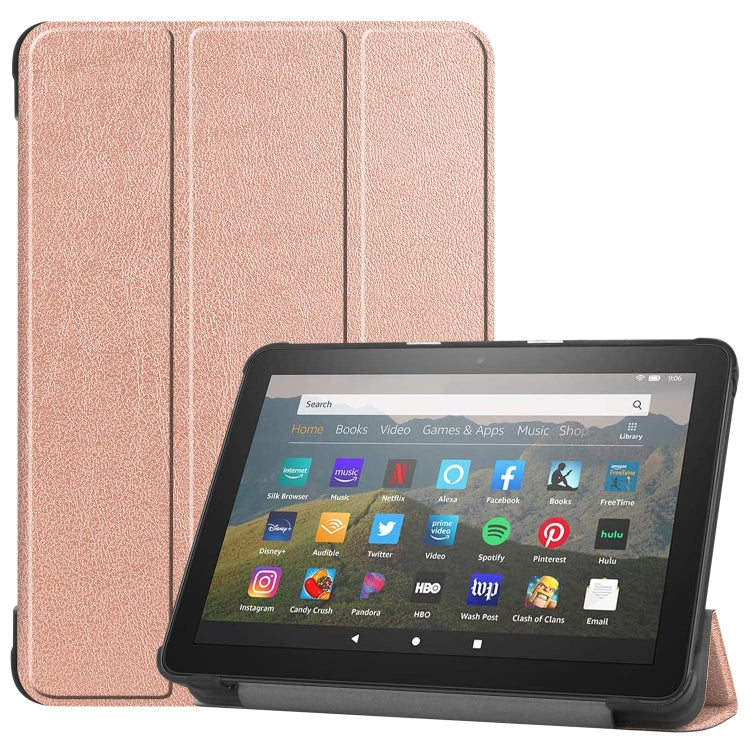For Kindle Fire HD 8 (2020) Custer Pattern Pure Color Horizontal Flip Leather Case with Three-folding Holder & Wake-up / Sleep Function