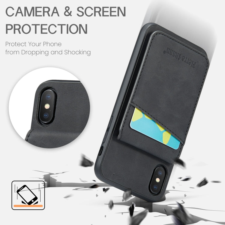 For iPhone XS Max Fierre Shann Crazy Horse Card Holder Back Cover PU Phone Case