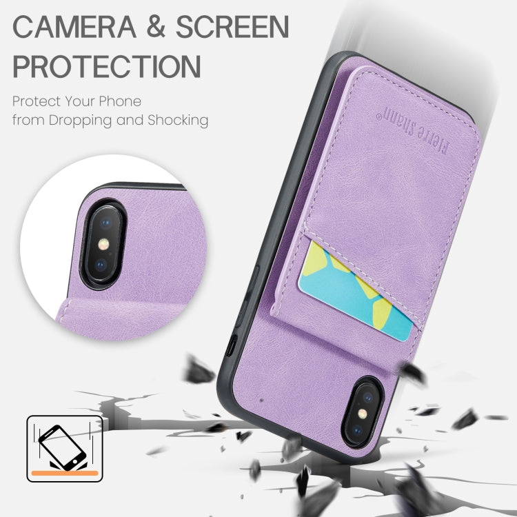 For iPhone XS Max Fierre Shann Crazy Horse Card Holder Back Cover PU Phone Case