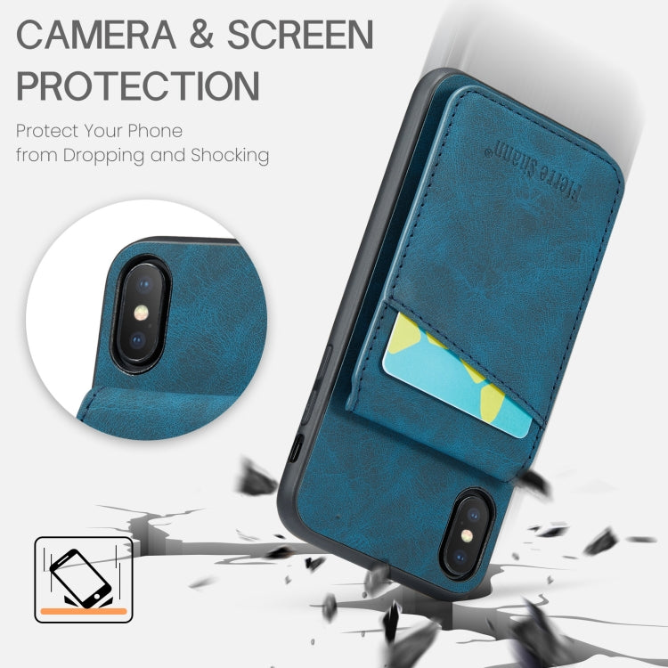 For iPhone XS Max Fierre Shann Crazy Horse Card Holder Back Cover PU Phone Case