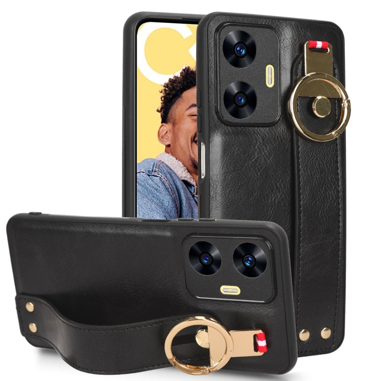 For Realme C55 Wristband Leather Back Phone Case