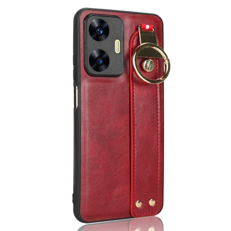 For Realme C55 Wristband Leather Back Phone Case