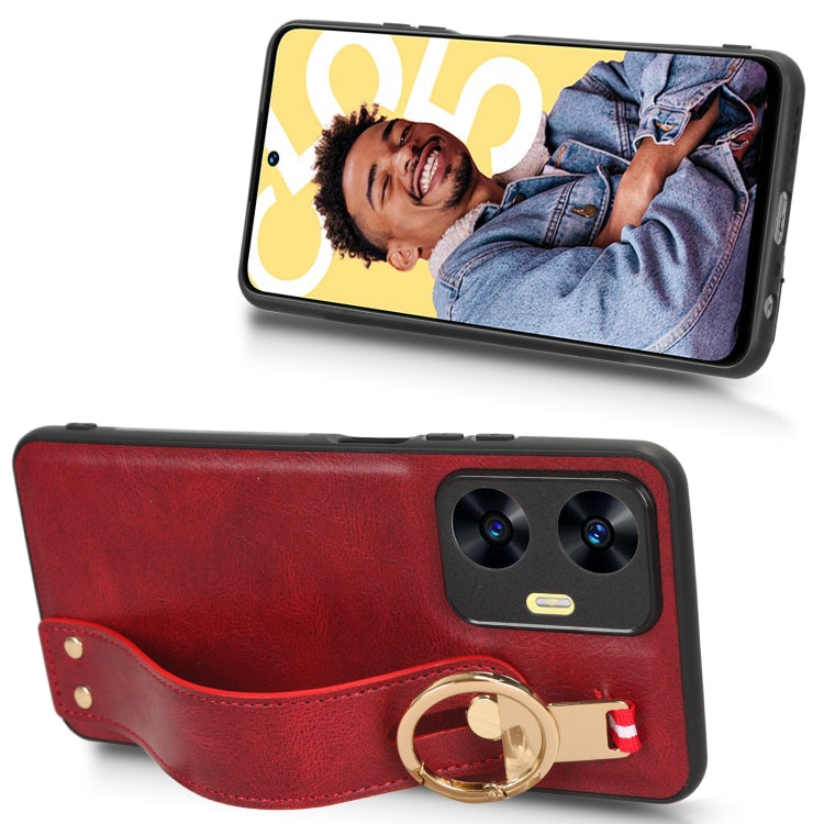 For Realme C55 Wristband Leather Back Phone Case