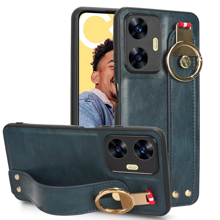 For Realme C55 Wristband Leather Back Phone Case